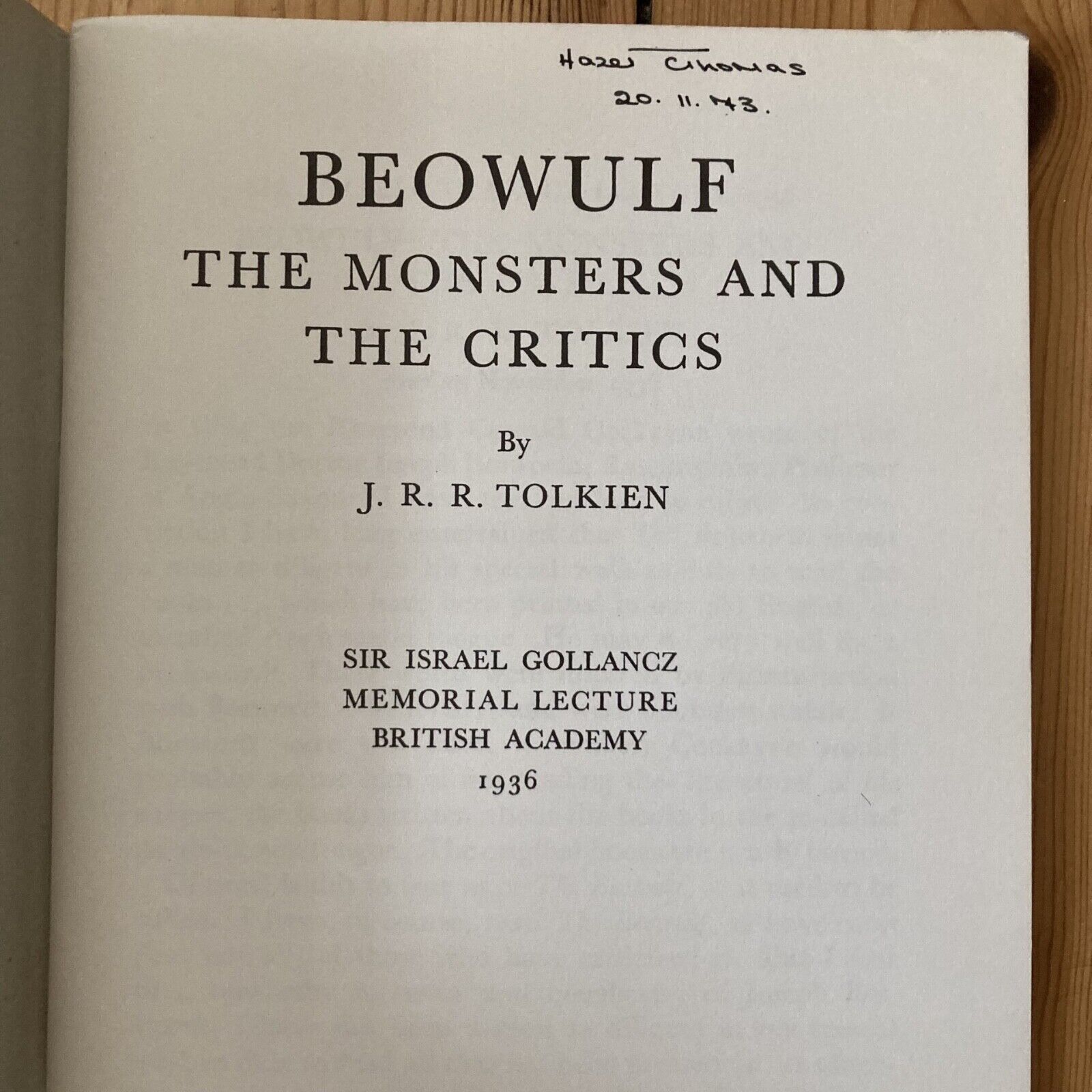 TCG - J. R. R. Tolkien, Beowulf: The Monsters And The Critics, 1971 ...