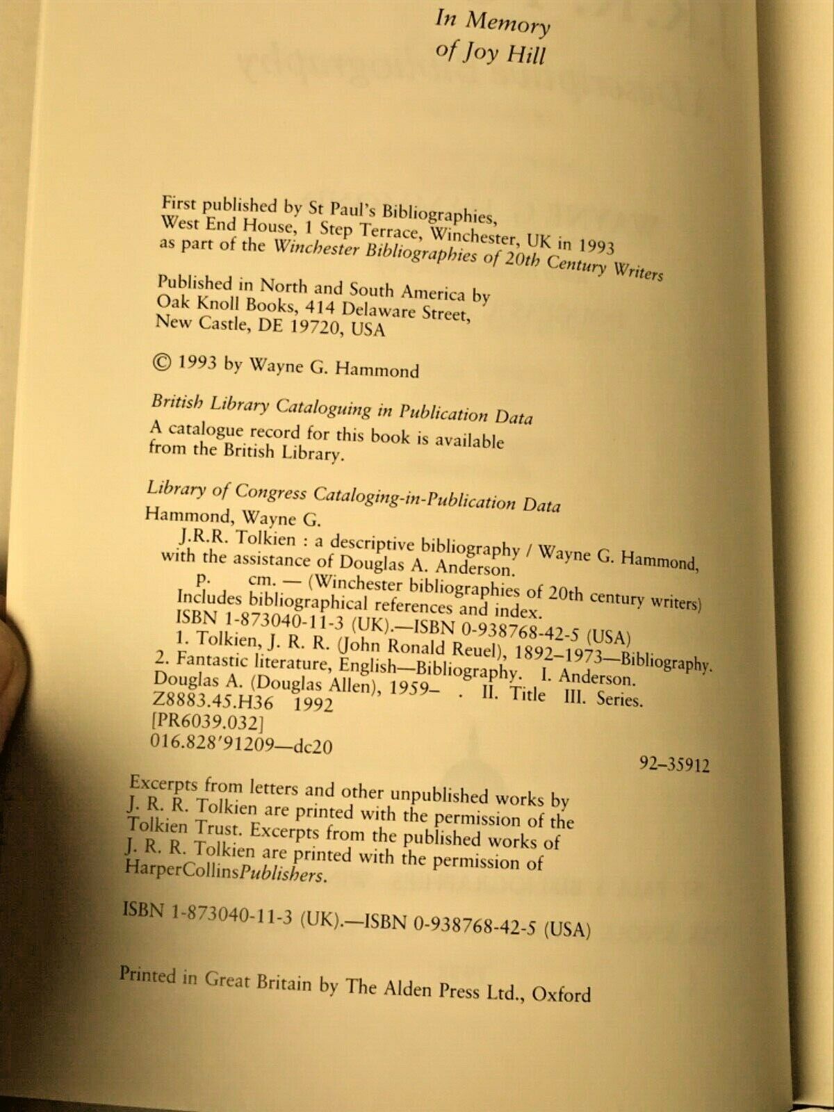 TCG - J.R.R. Tolkien: A DESCRIPTIVE BIBLIOGRAPHY. Hammond And Anderson ...